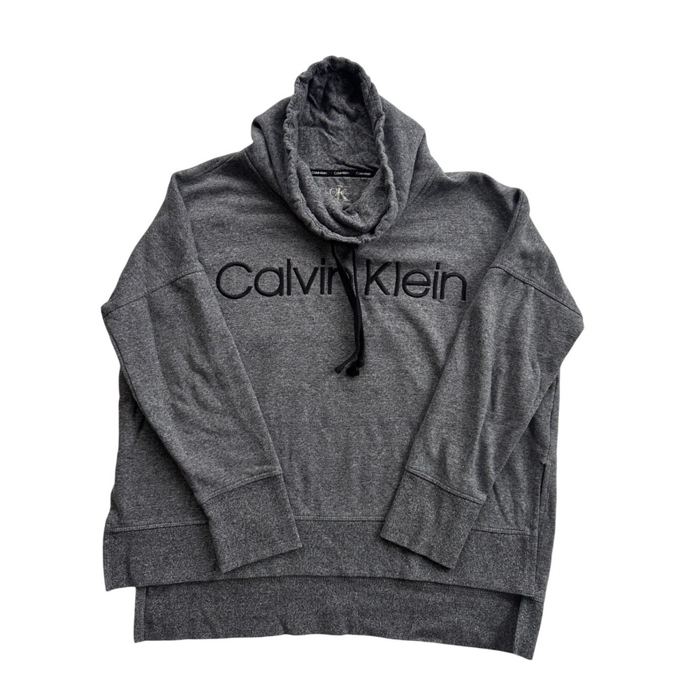 Calvin Klein Performance Sweatshirt Women L Gray Cowl Neck Logo Pullover CK